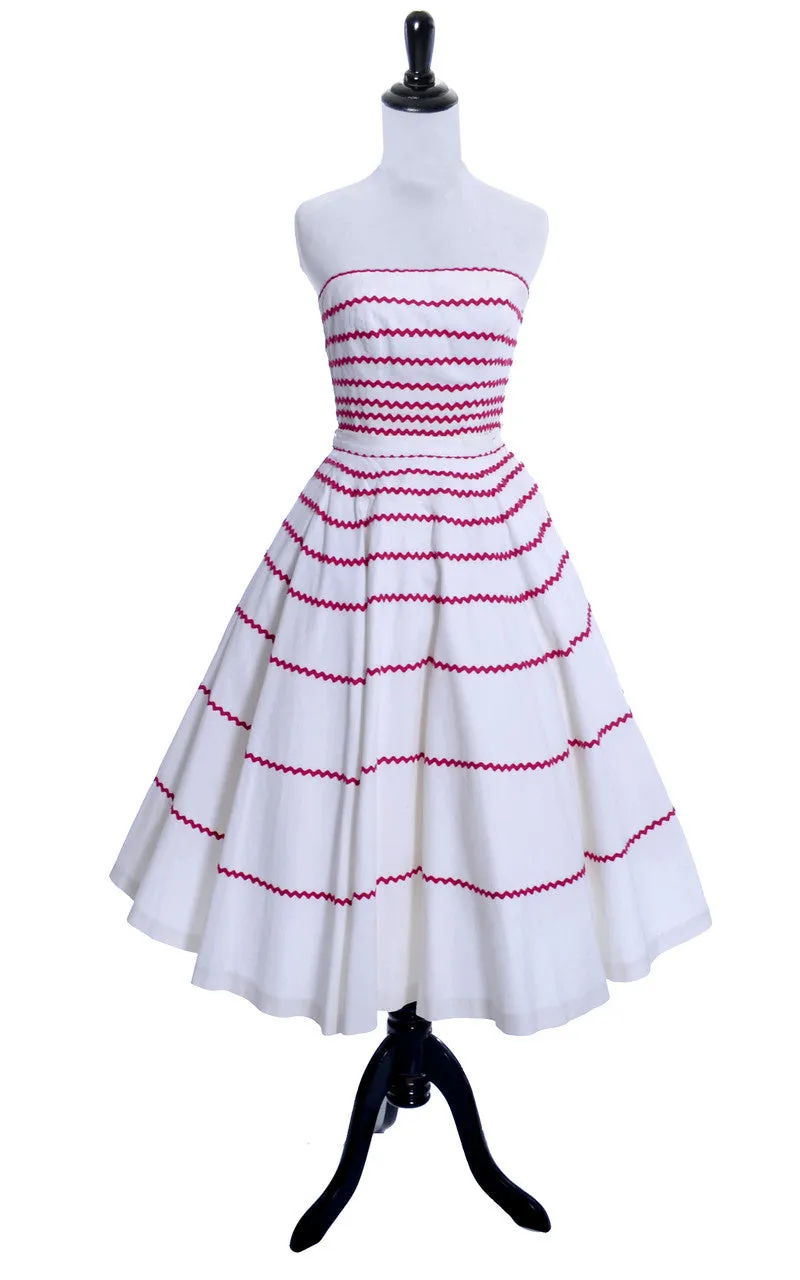 1950's Red and White Striped 2 Pc Vintage Strapless Dress