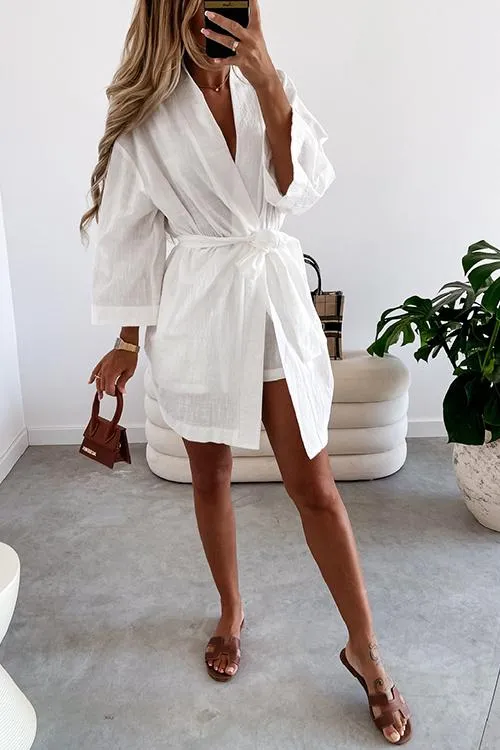 Bat Loose Belted Robe Mini Dress