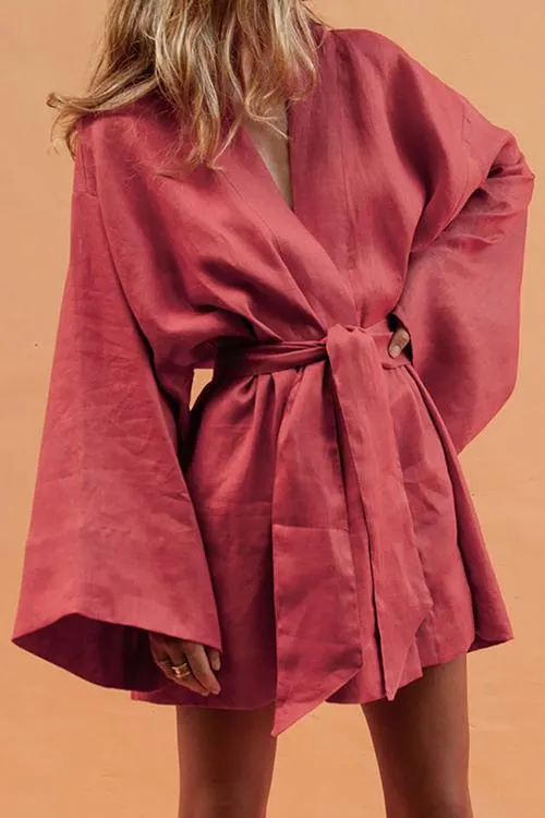 Bat Loose Belted Robe Mini Dress