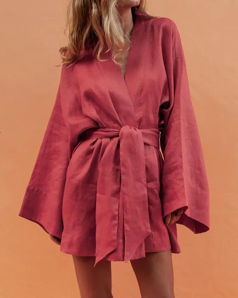 Bat Loose Belted Robe Mini Dress