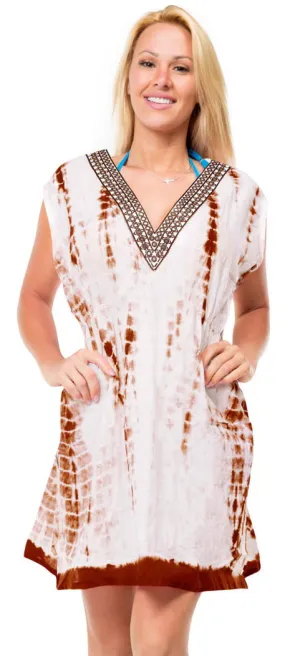 Beach wear Cruise Wear Caftan Tunic Top Poncho Coverup Swimsuit Bikini Brown