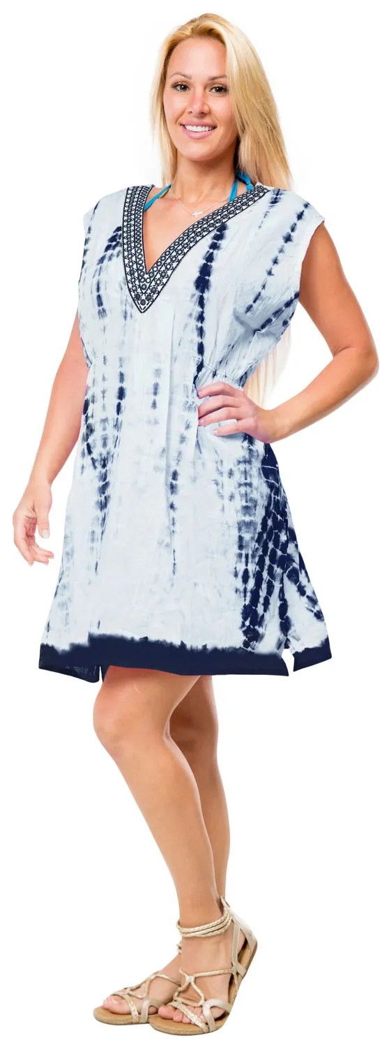 Beach wear Swimwear Caftan Tunic Top Mirror Work Cover up Swimsuit Bikini Navy