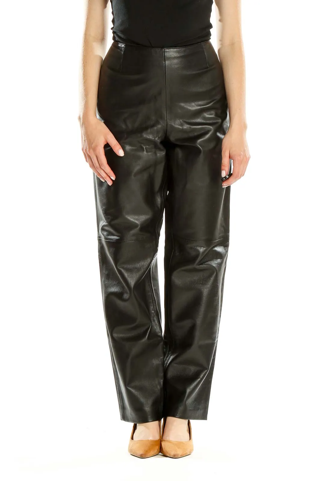 Black Leather Wide-Leg Trousers