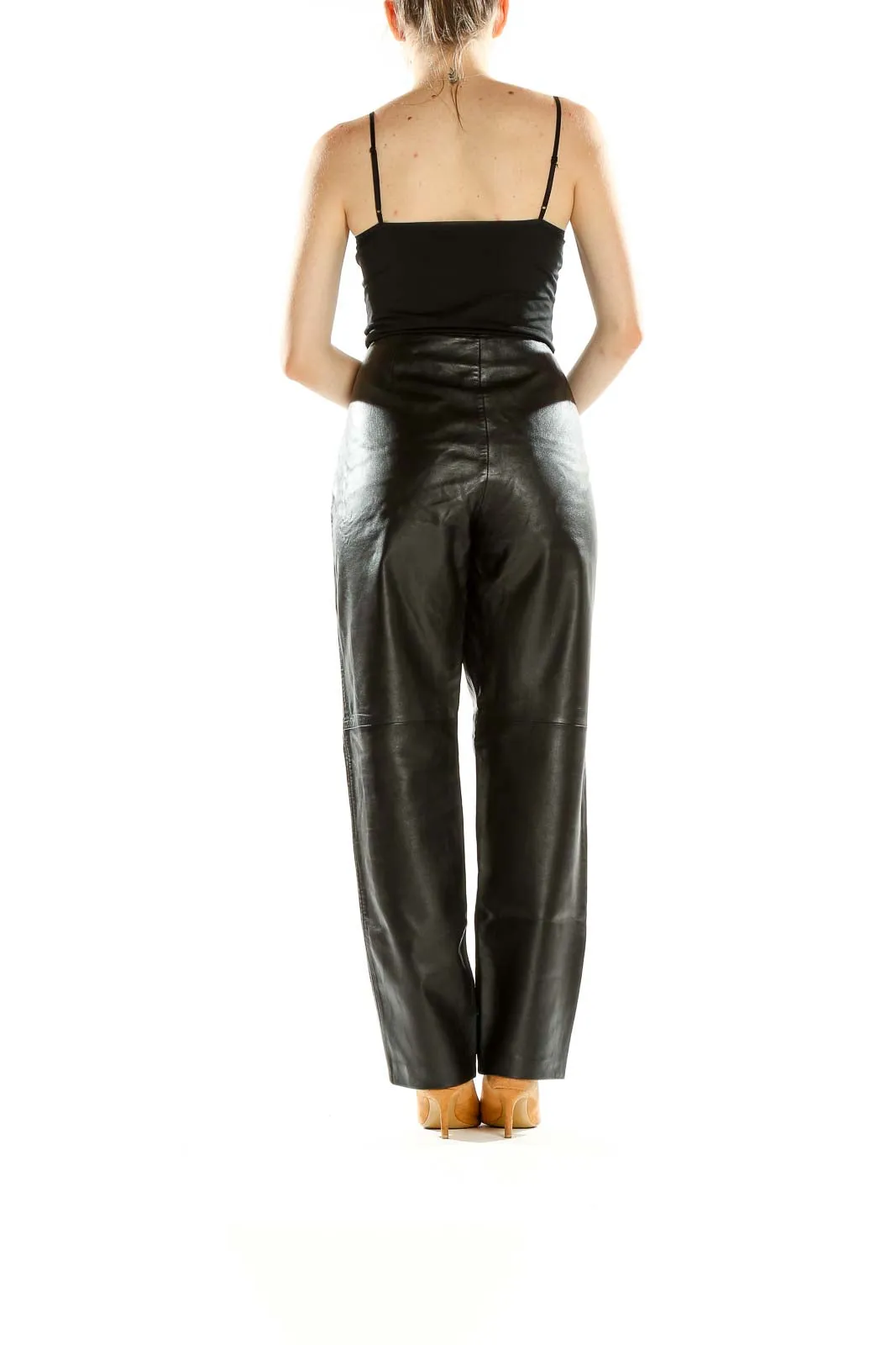 Black Leather Wide-Leg Trousers