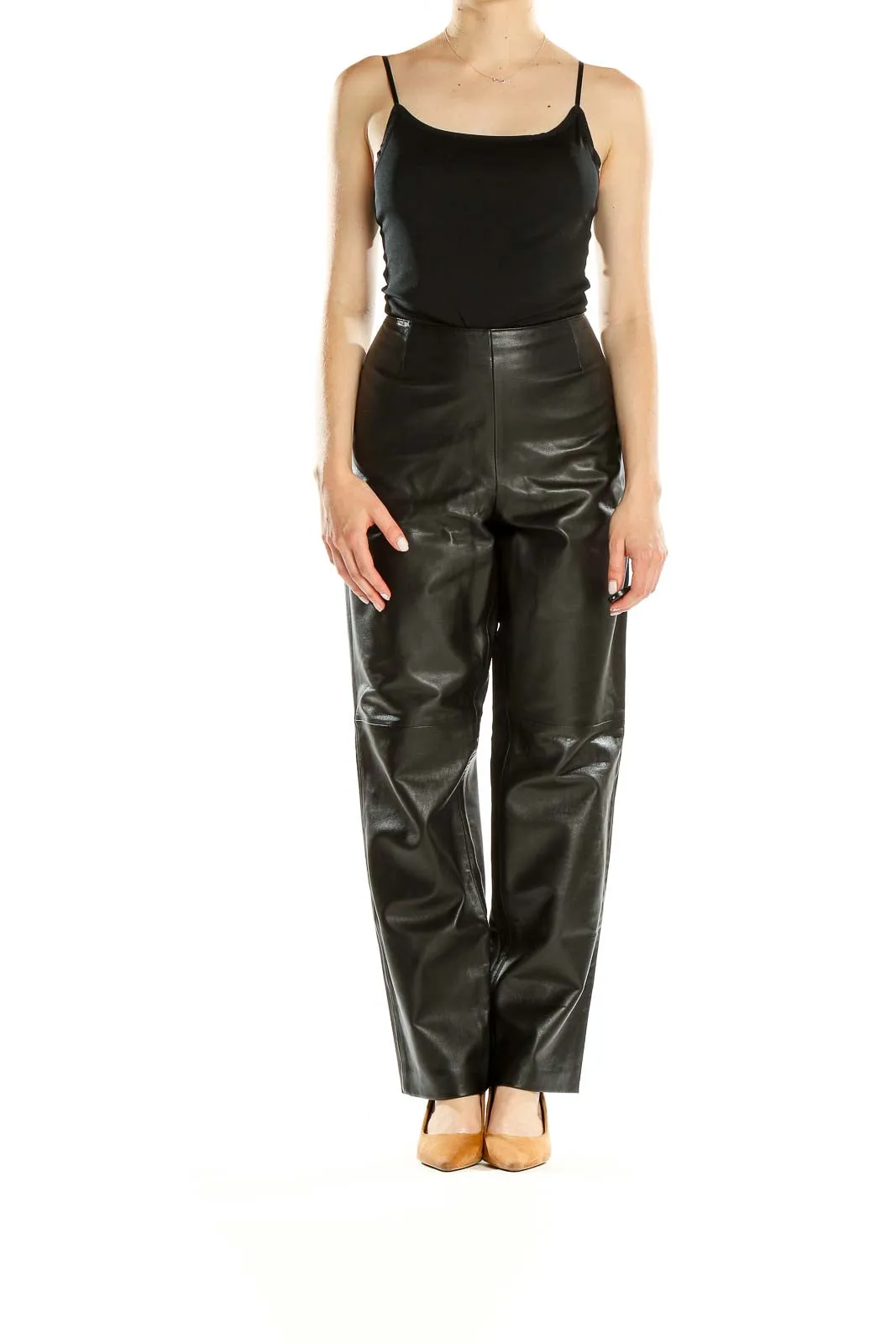 Black Leather Wide-Leg Trousers