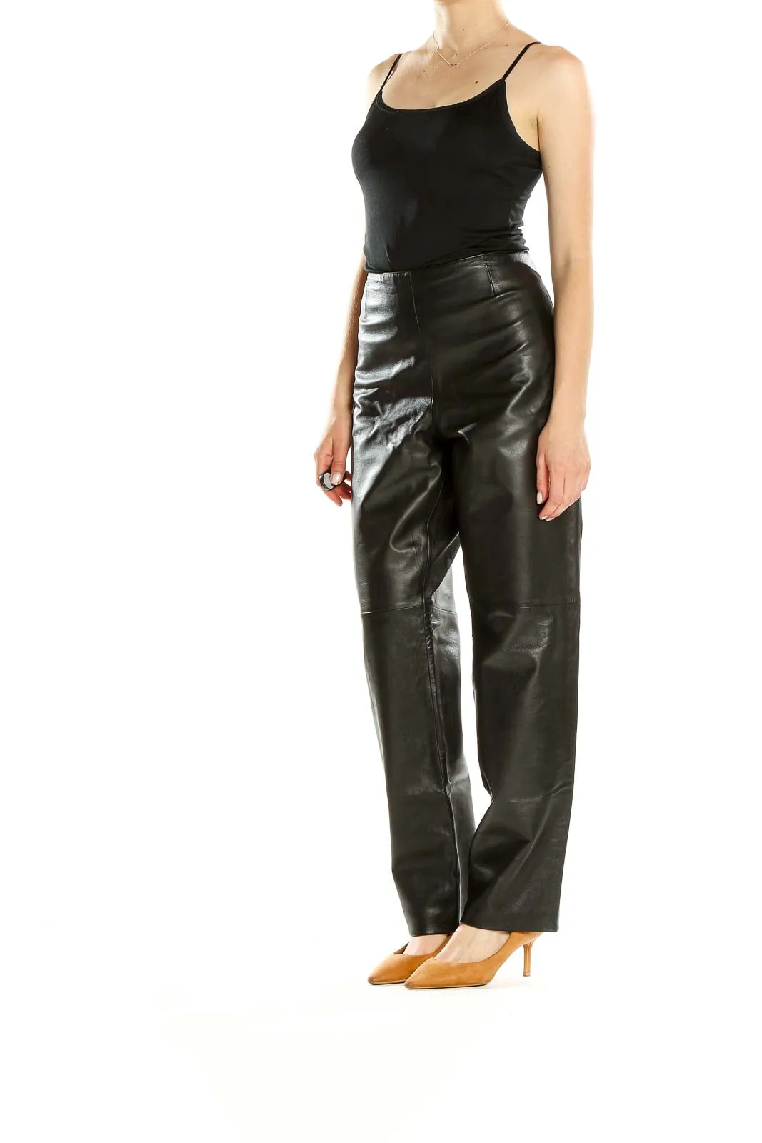 Black Leather Wide-Leg Trousers