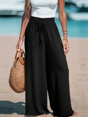 Black Paperbag Wide Leg Pants