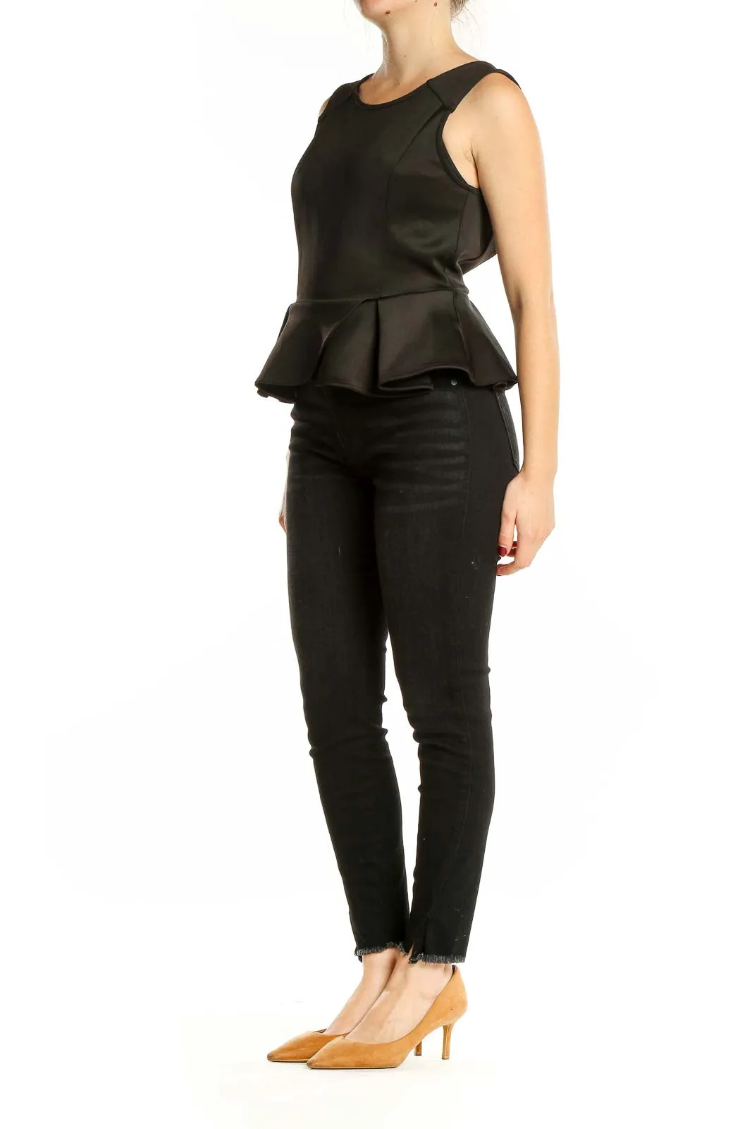 Black Sleeveless Peplum Top