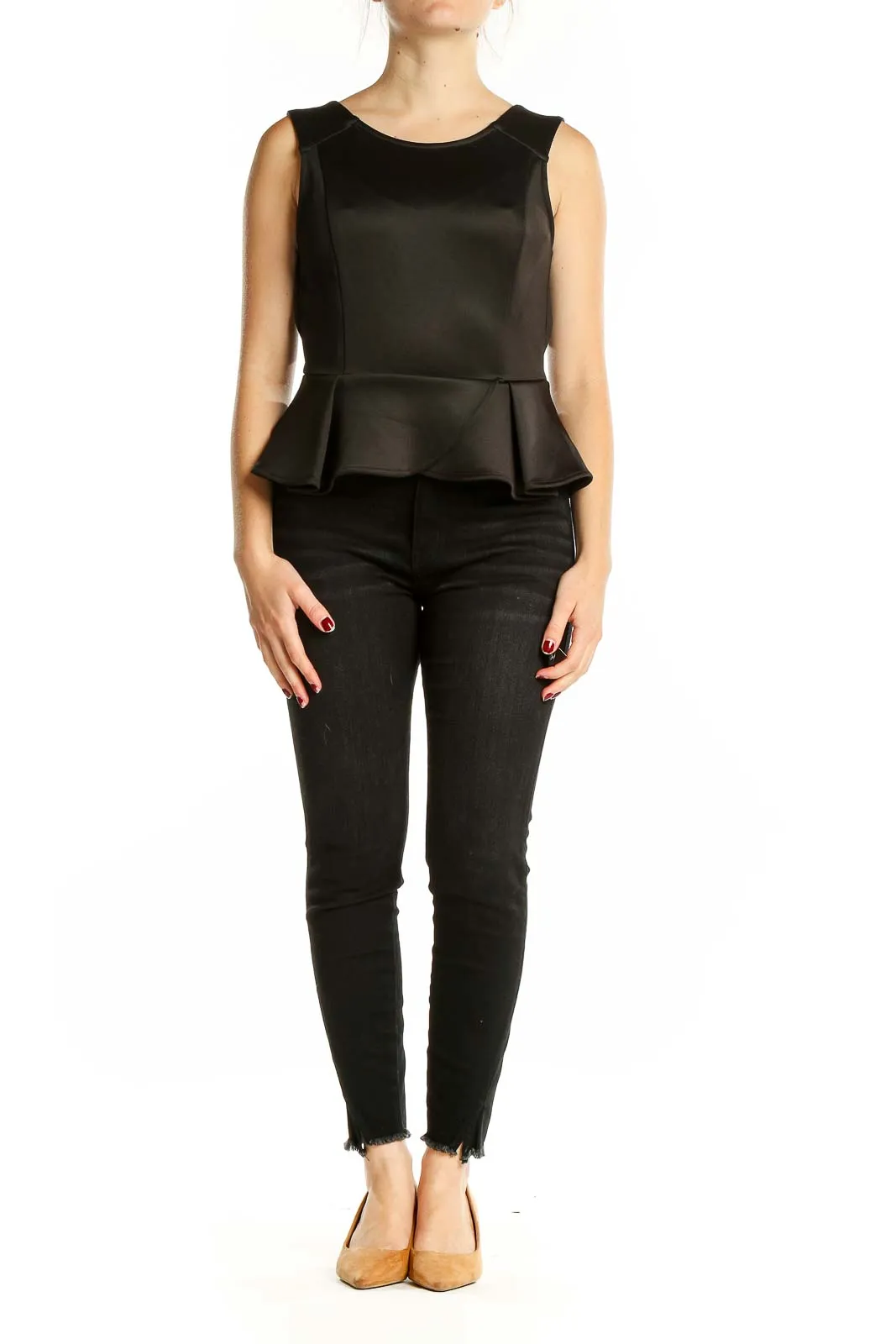 Black Sleeveless Peplum Top