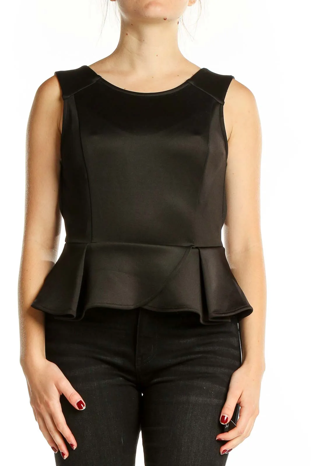 Black Sleeveless Peplum Top