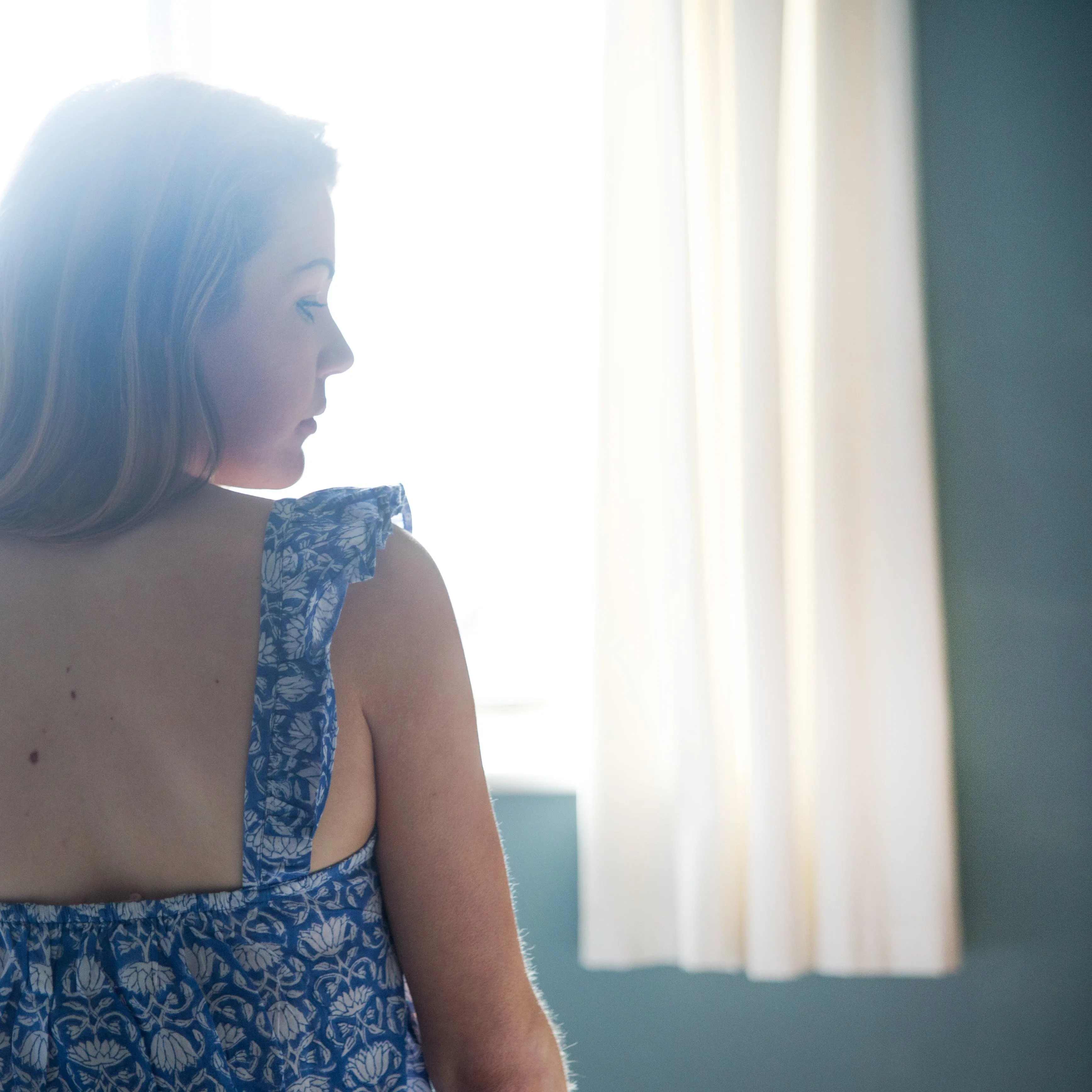 Block Print Cotton Nightdress - Blue & White