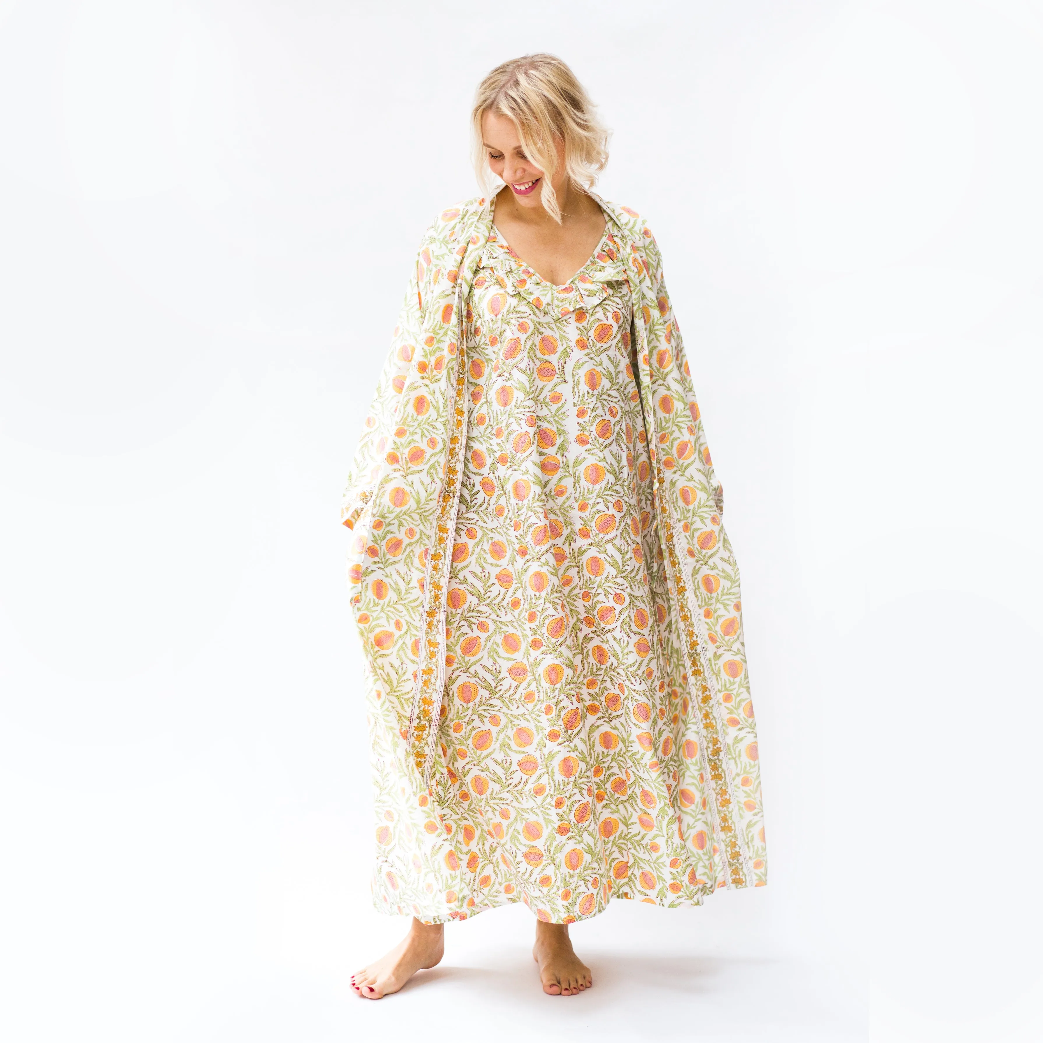 Block Print Cotton Nightdress - Pomegranate Print