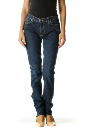 Blue Dark Wash Straight Leg Jeans