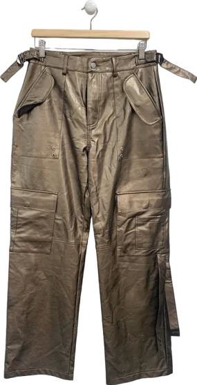 Brown Faux Leather Cargo Trousers UK M