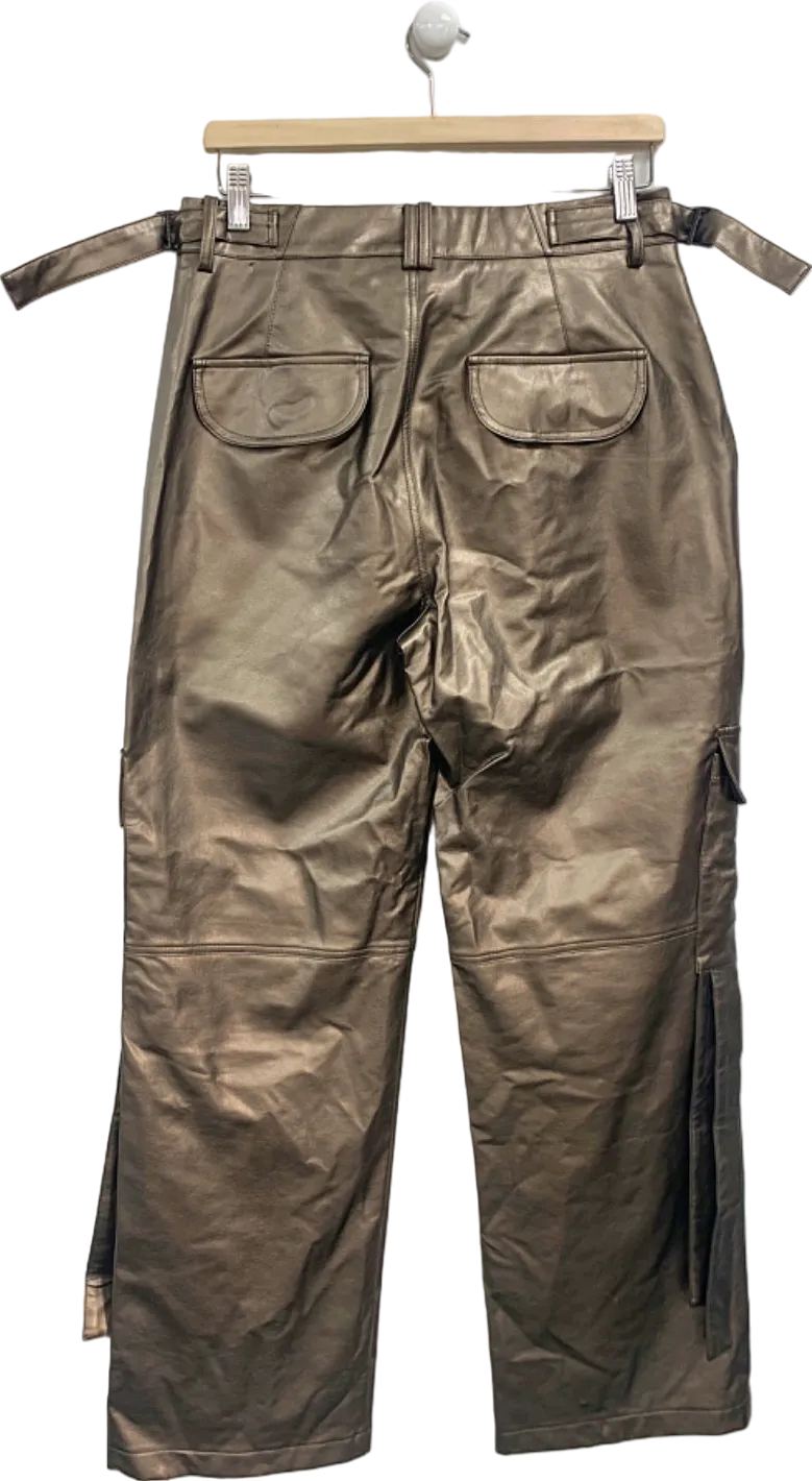 Brown Faux Leather Cargo Trousers UK M