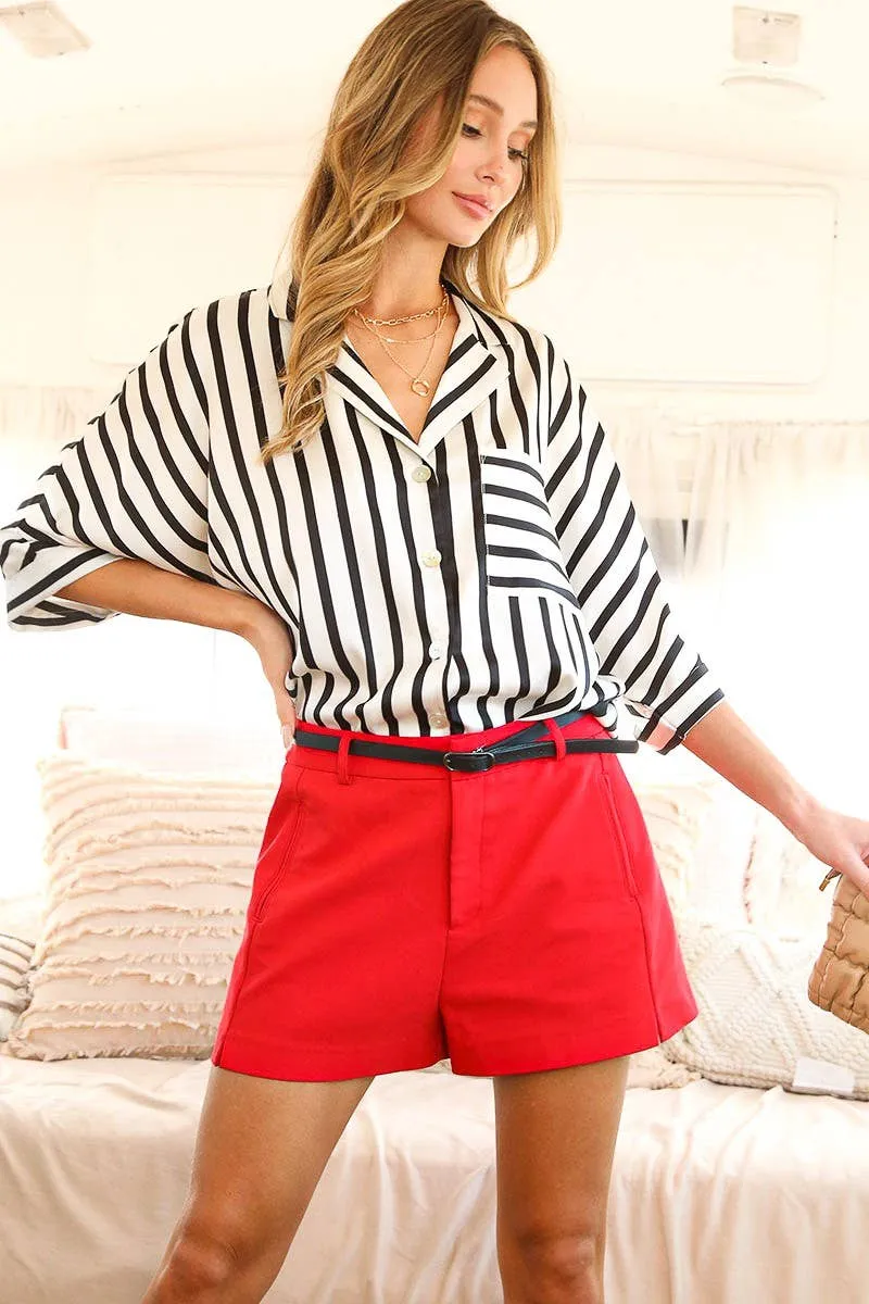 Button-down Pocket Striped Satin Shirt