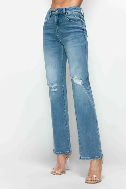 Bytos Full Size Distressed High Rise Straight Jeans