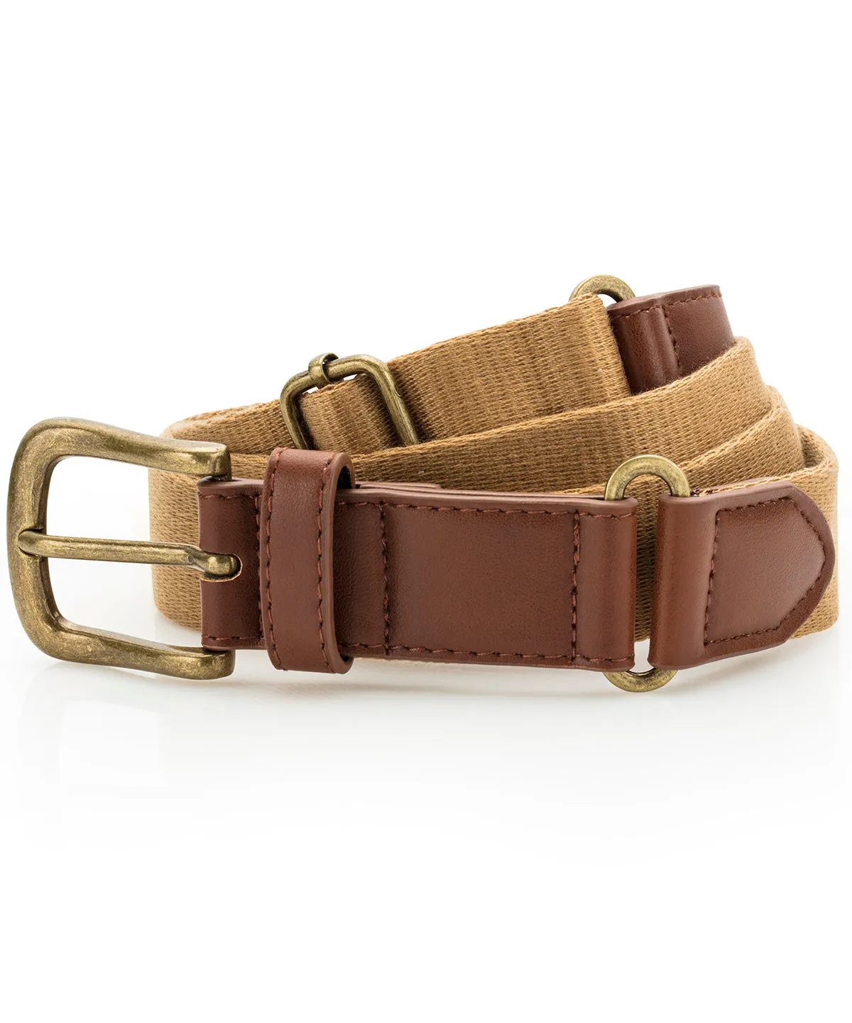 Camel - Faux leather and canvas belt