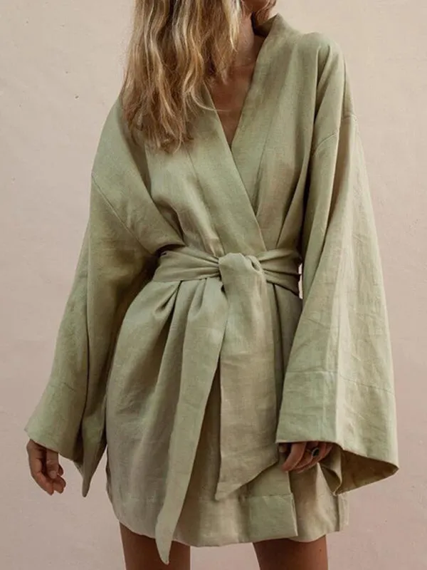 Casual Cotton Blend Belted Robe for Women