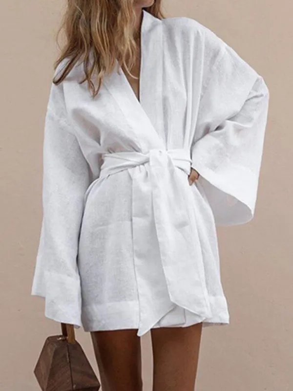 Casual Cotton Blend Belted Robe for Women