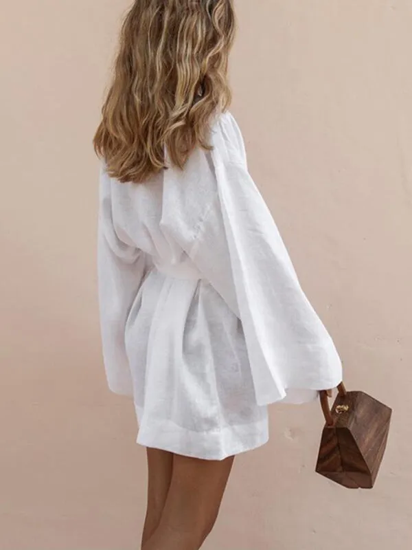 Casual Cotton Blend Belted Robe for Women