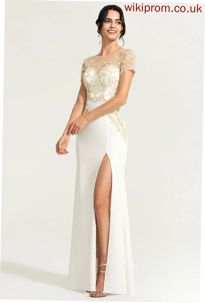 Crepe Brooke With Stretch Split Neck Wedding Dresses Wedding Scoop Dress Floor-Length Front Sheath/Column