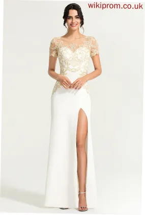 Crepe Brooke With Stretch Split Neck Wedding Dresses Wedding Scoop Dress Floor-Length Front Sheath/Column