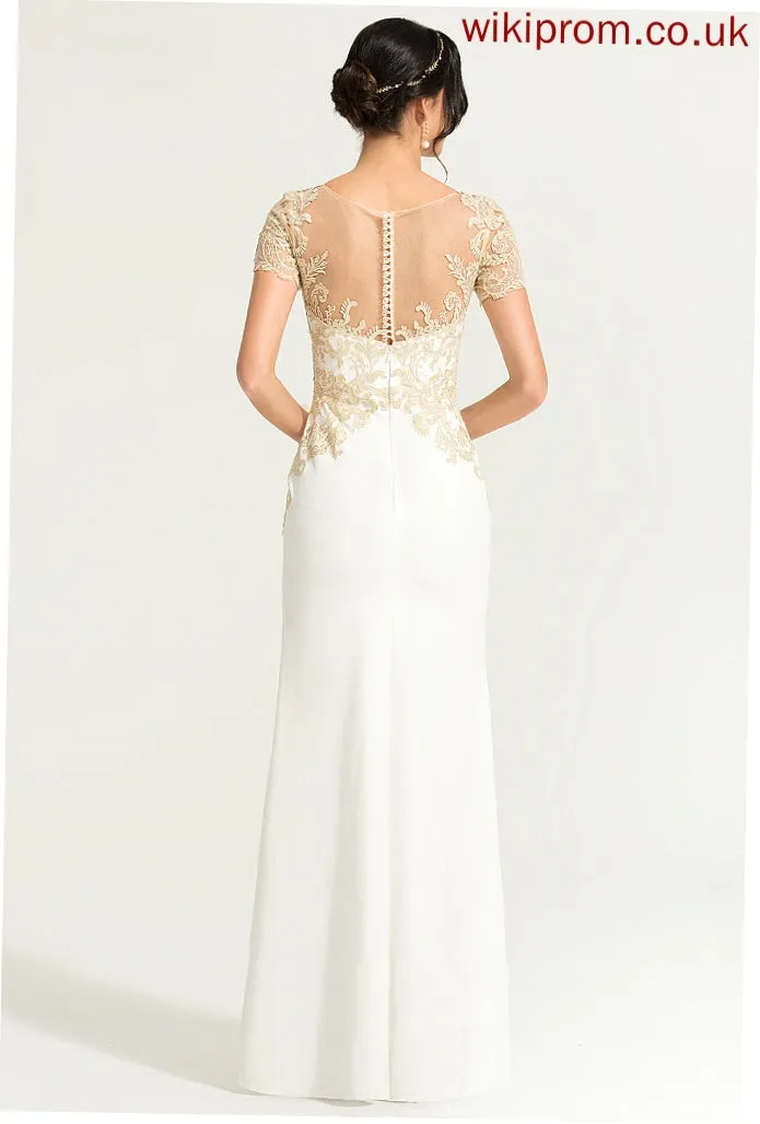 Crepe Brooke With Stretch Split Neck Wedding Dresses Wedding Scoop Dress Floor-Length Front Sheath/Column