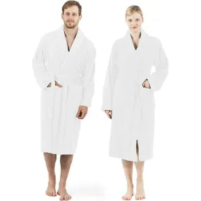 DAN RIVER Terry Cloth Robes for Women and Men - Lightweight 100% Cotton Bathrobe - Unisex Plush Robe Perfect for Spa, Sauna, Shower or at Home [White]