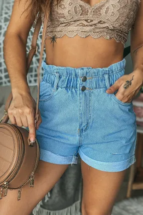 Denim Distressed Paperbag Shorts