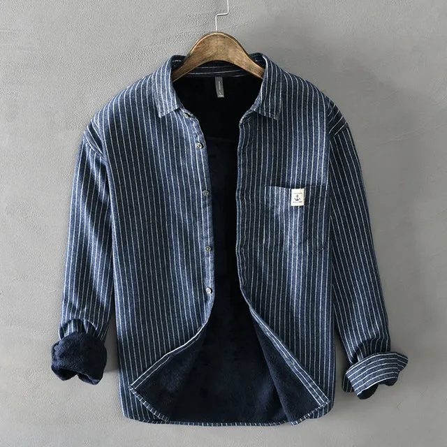 Fashion Fleece Lined Striped Shirts