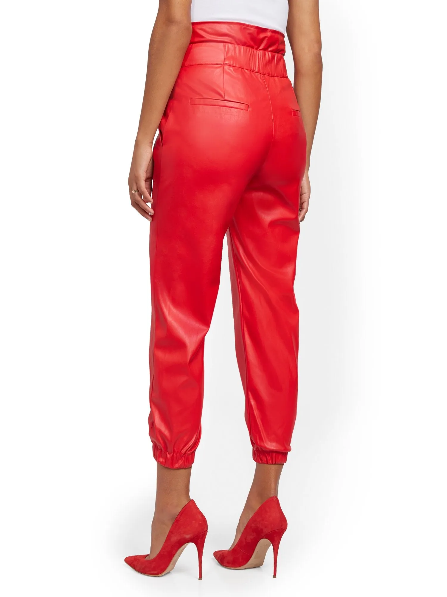 Faux-Leather Paperbag-Waist Jogger