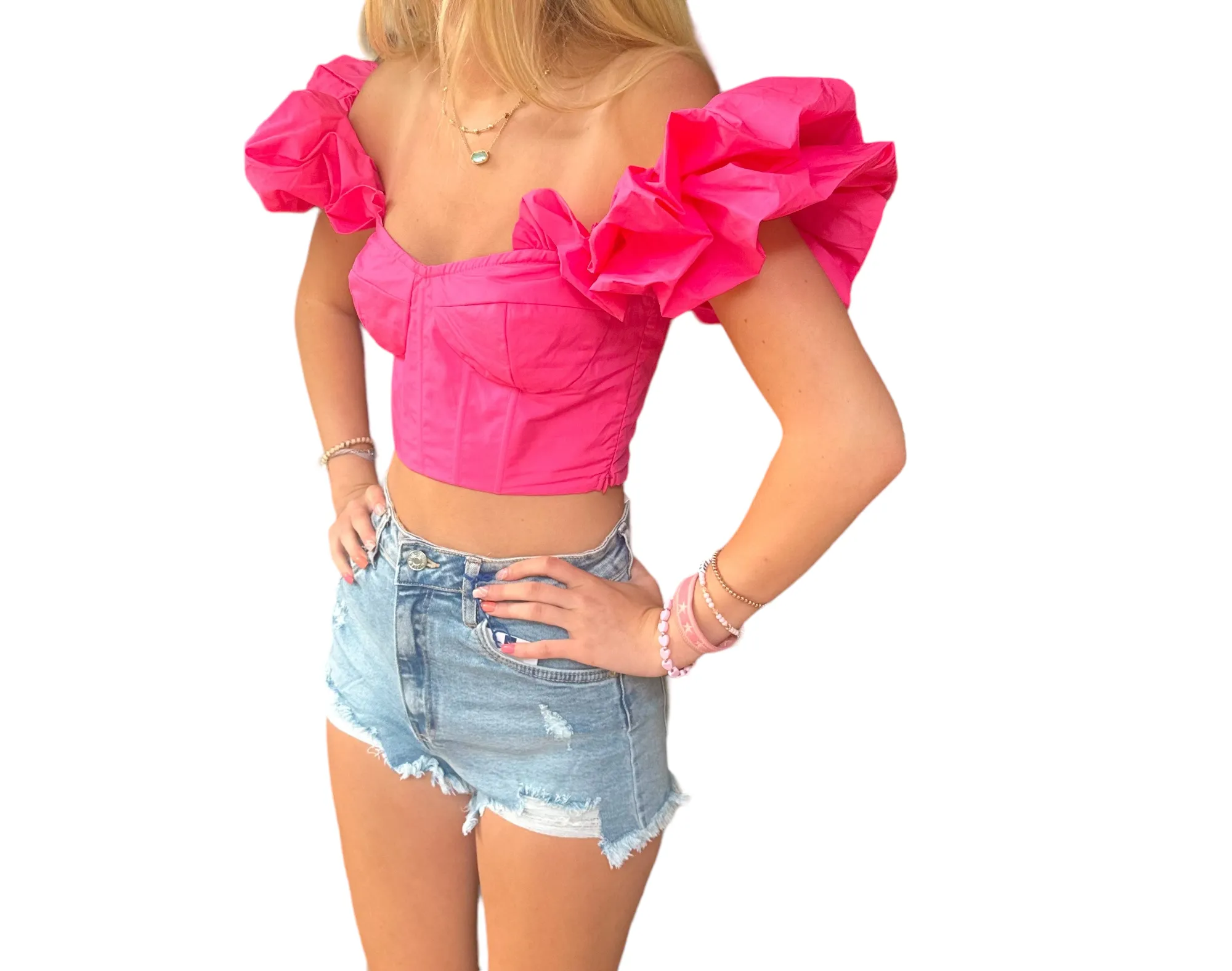 Flirty Off-Shoulder Pink Delight