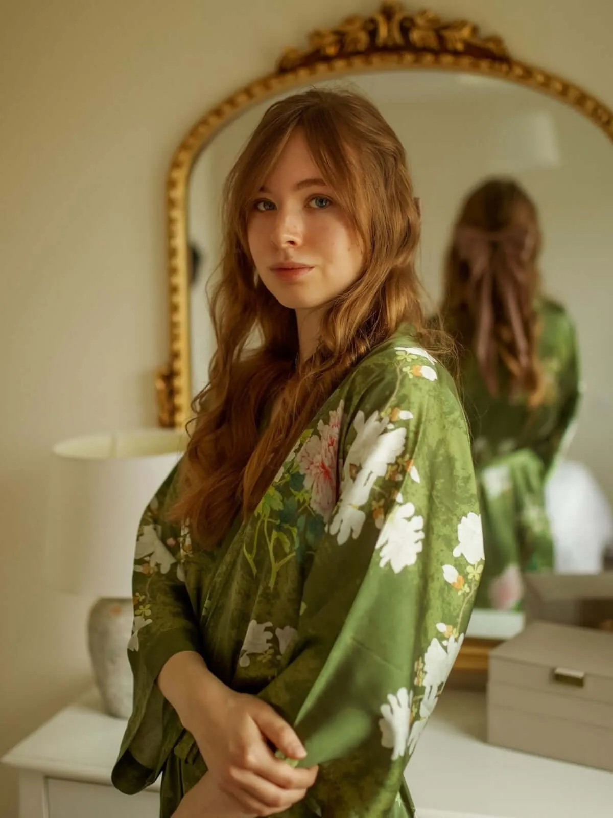 Floral Olive Kimono Robe