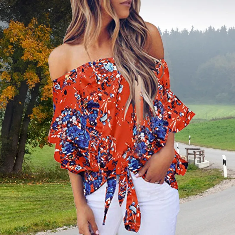 Floral Printing Off Shoulder Top