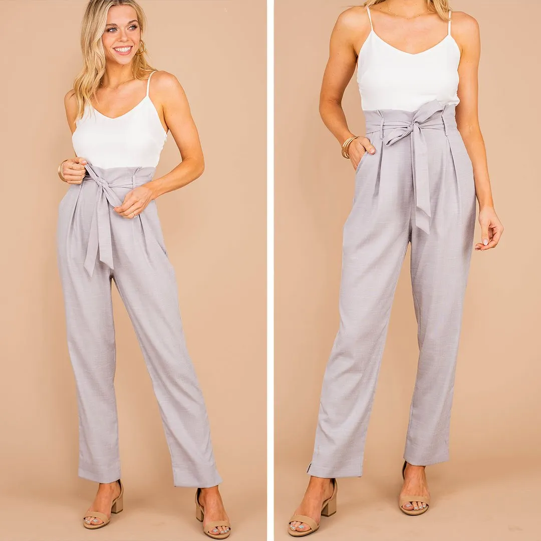 Follow The Leader Gray Paperbag Waist Jumpsuit