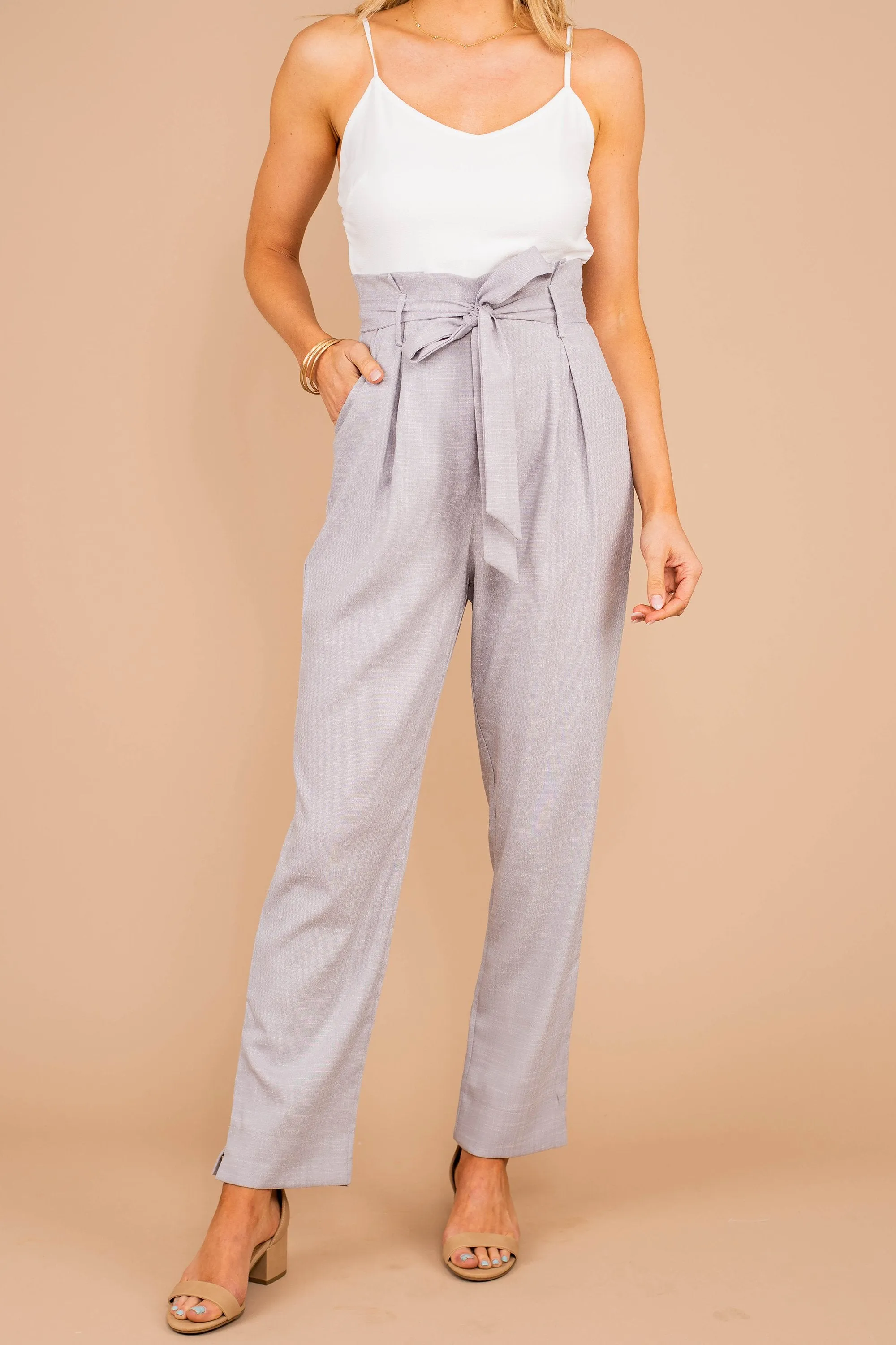 Follow The Leader Gray Paperbag Waist Jumpsuit