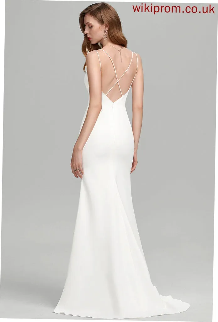 Front With Dress Split Ariel Wedding Crepe Sweep Wedding Dresses Bow(s) Train V-neck Stretch Sheath/Column