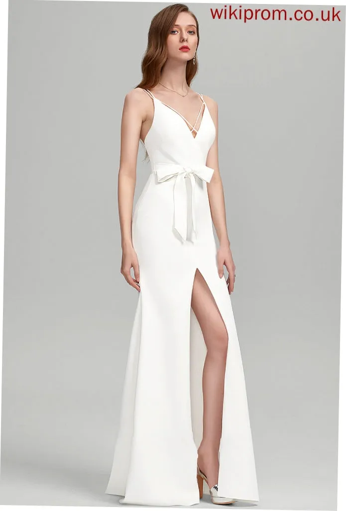 Front With Dress Split Ariel Wedding Crepe Sweep Wedding Dresses Bow(s) Train V-neck Stretch Sheath/Column