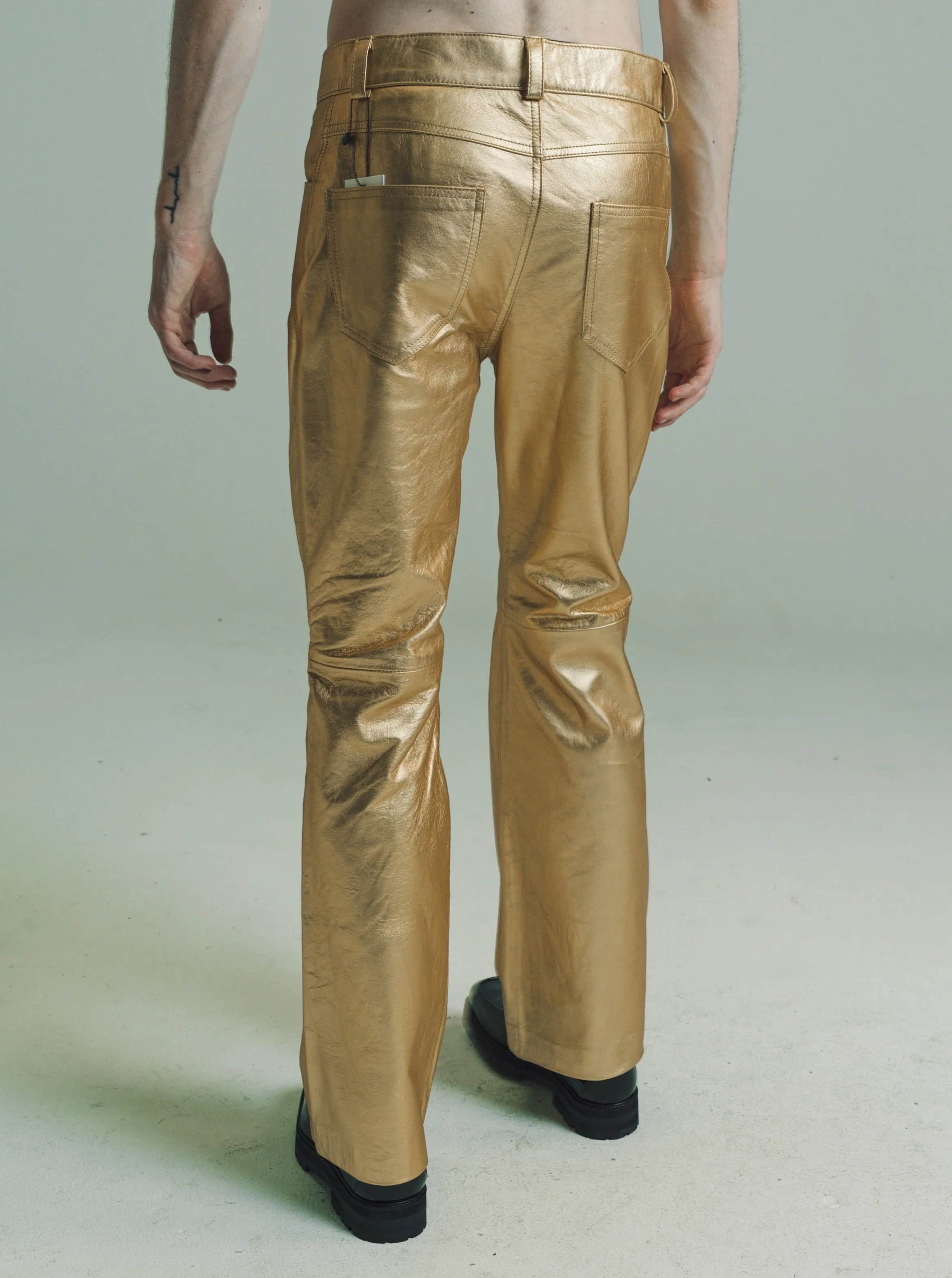 Gold Lamb Leather Flare Trousers