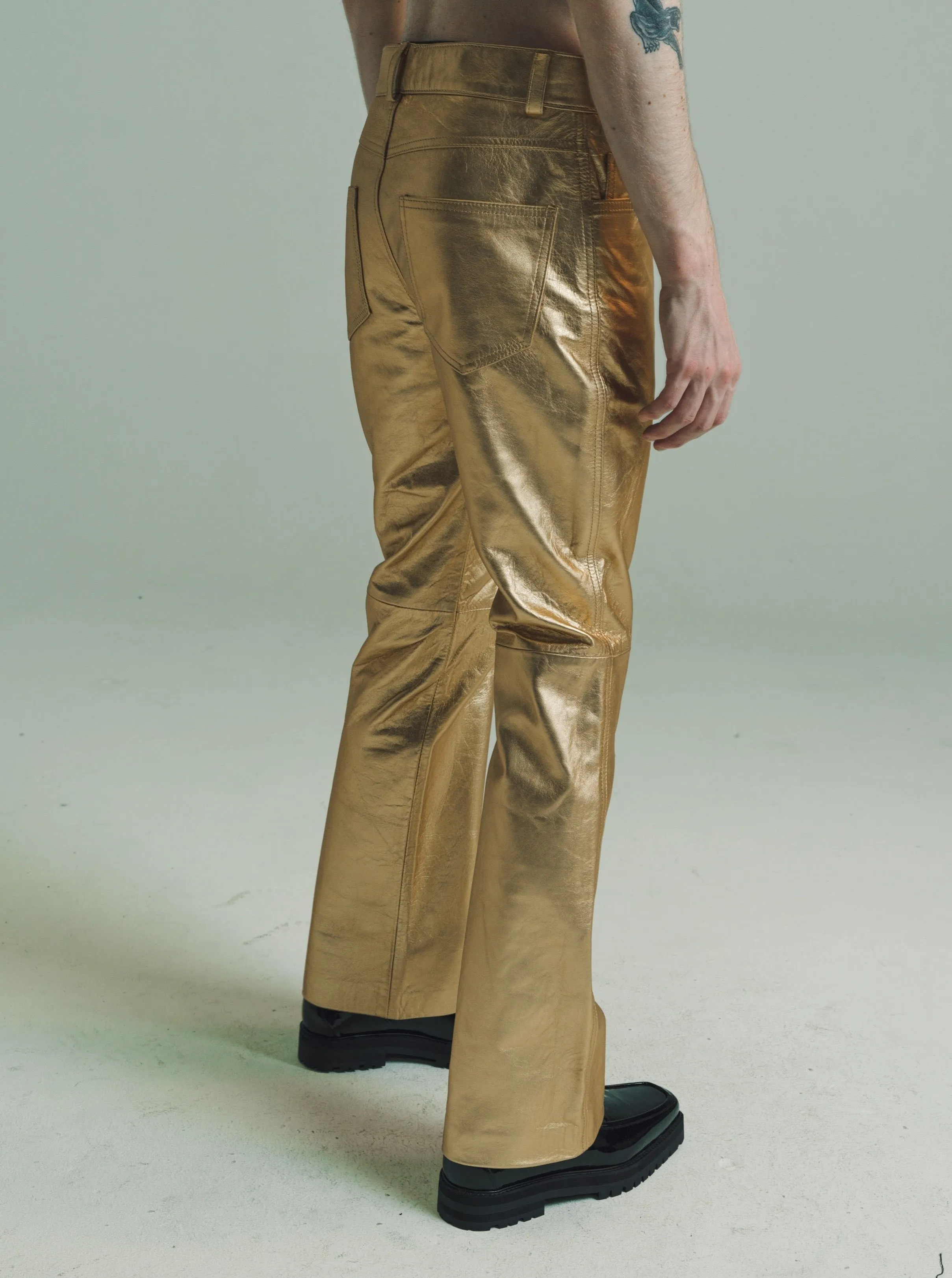 Gold Lamb Leather Flare Trousers