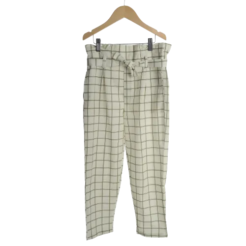 Green Grid Paperbag Pants with Pockets