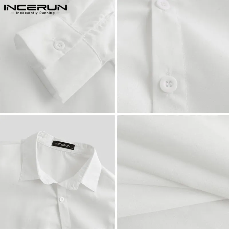 INCERUN Men Irregular Shirts Lapel Button Long Sleeve Chic Solid Color