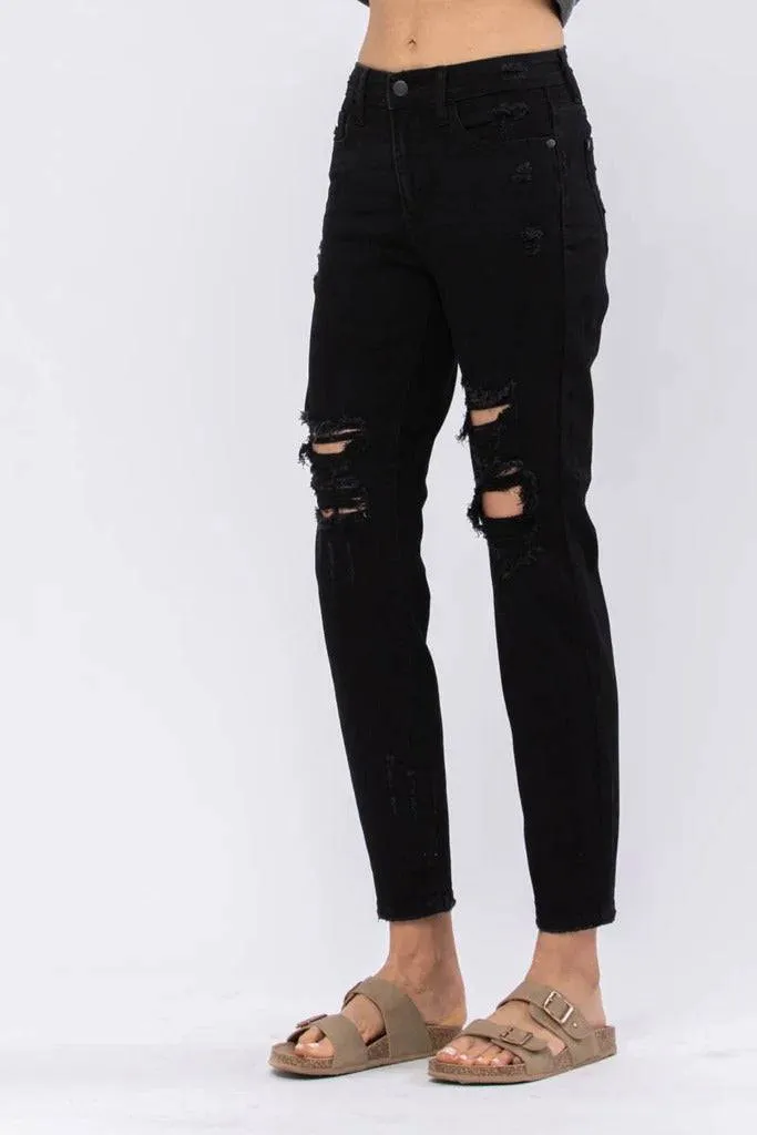 Judy Blue Black High Waist Destroyed Boyfriend Denim Jeans – Sleek Denim Boutique