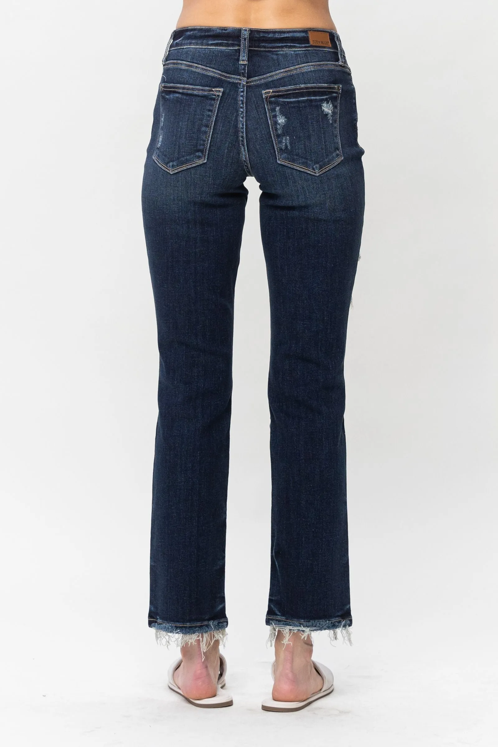 Judy Blue Mid Rise Heavy Destroyed Straight Leg Jeans