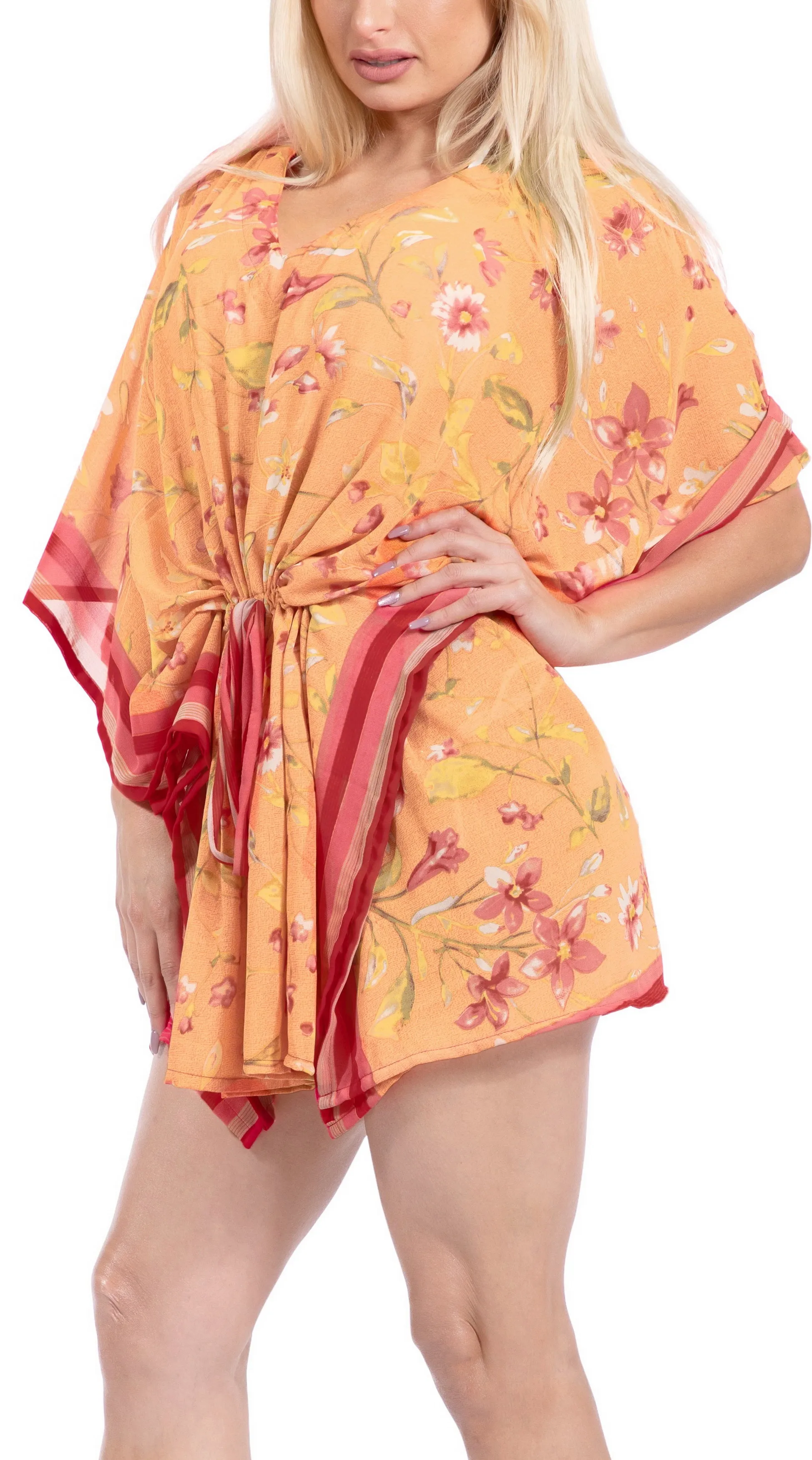 LA LEELA swimwear Cover up Beach Kimono Plus Size Orange_Y310 OSFM 16-28W[XL-4X]