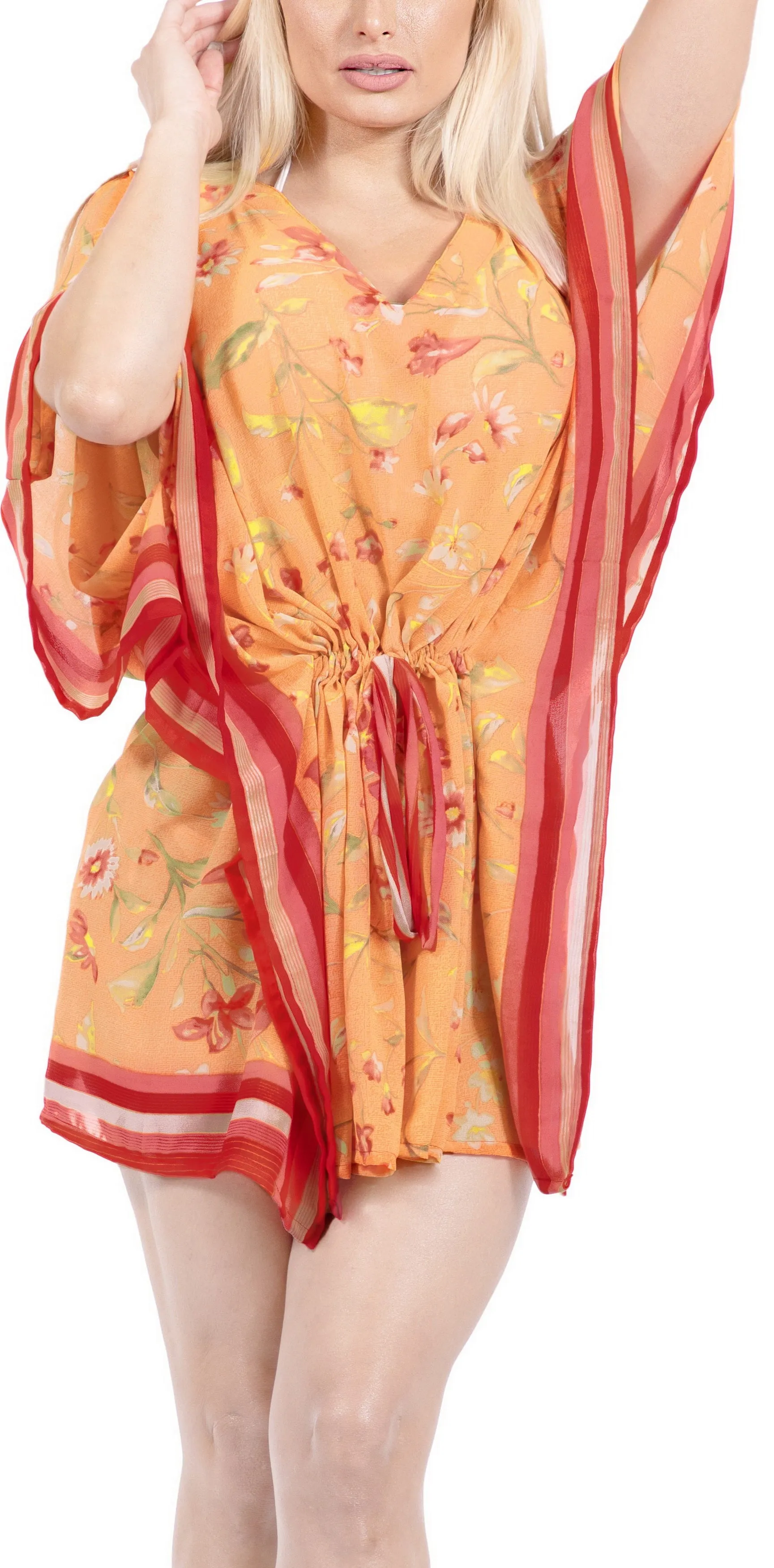 LA LEELA swimwear Cover up Beach Kimono Plus Size Orange_Y310 OSFM 16-28W[XL-4X]