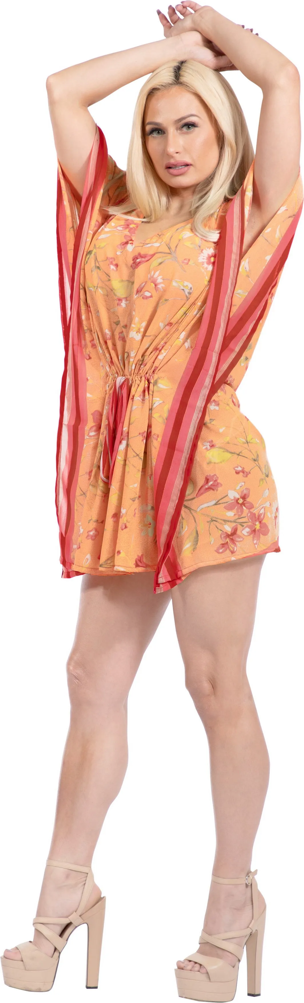 LA LEELA swimwear Cover up Beach Kimono Plus Size Orange_Y310 OSFM 16-28W[XL-4X]