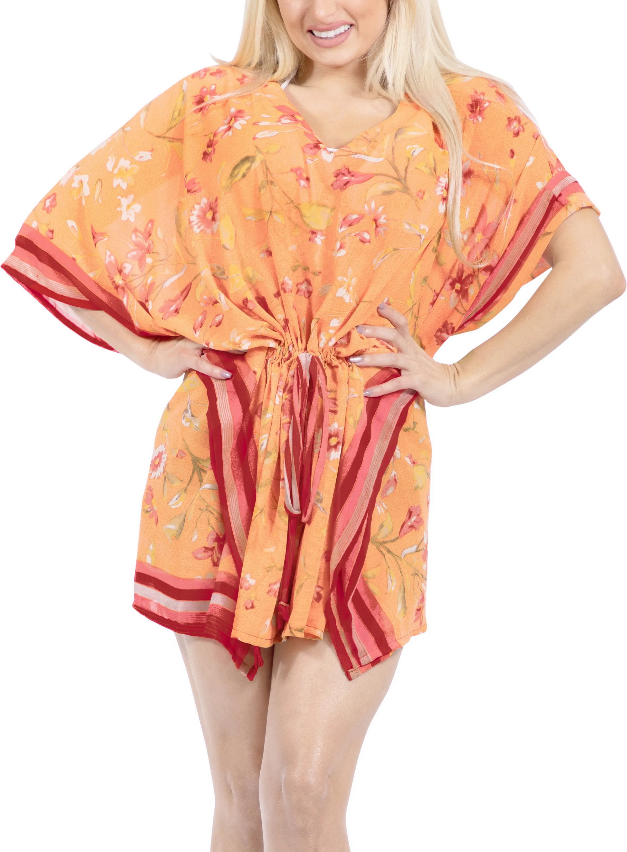 LA LEELA swimwear Cover up Beach Kimono Plus Size Orange_Y310 OSFM 16-28W[XL-4X]