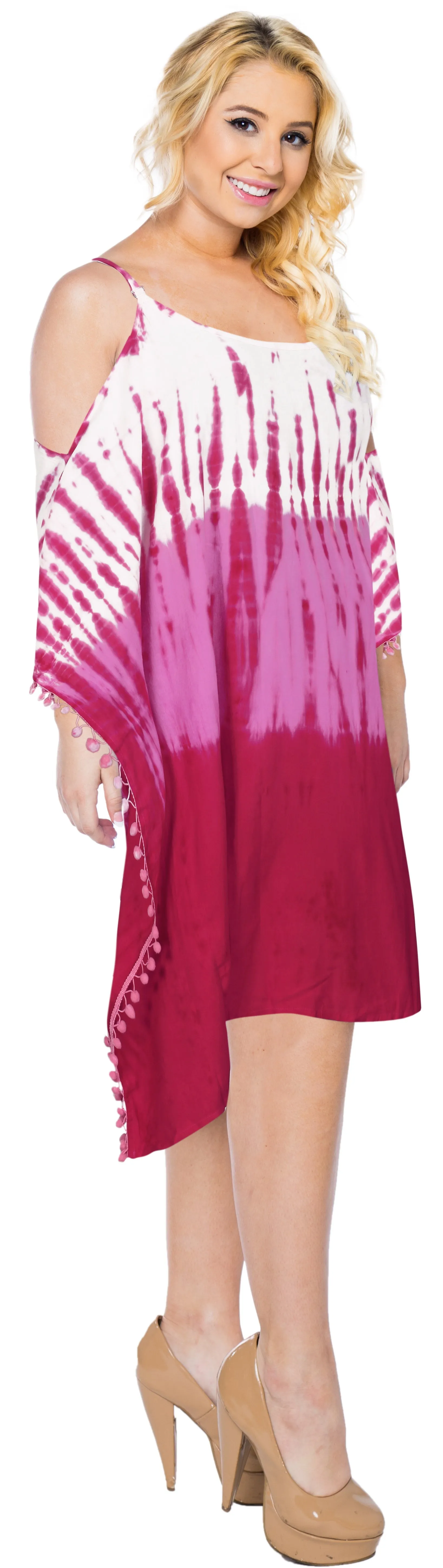 LA LEELA Women Kaftan Swimwear Summer Beach Cover Up Swimwear US 18-24 Pink_R251